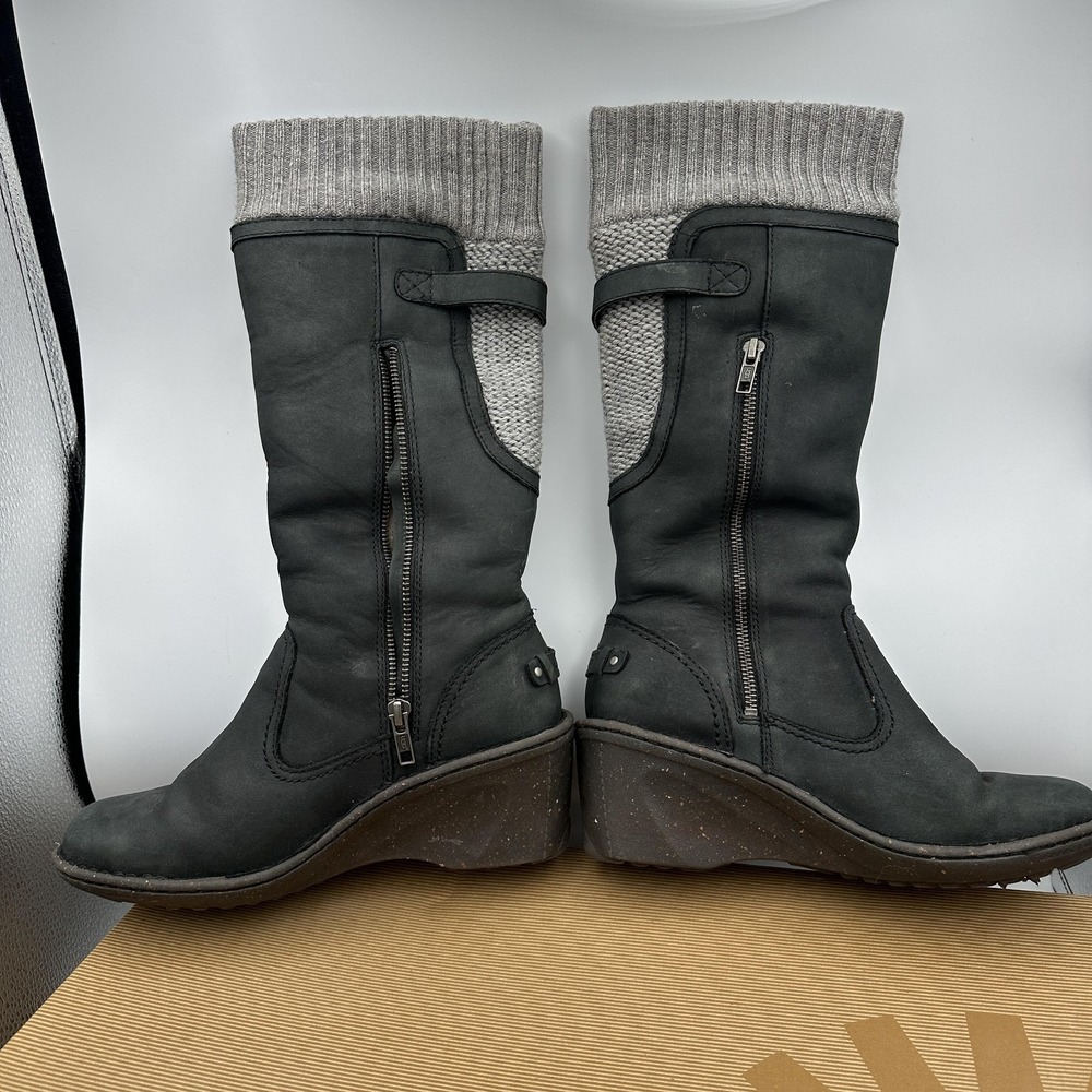 UGG Boots Womens Size 7 Black Skyfall Wedge Shearling Knit Cuff 1006145 - Picture 11 of 16